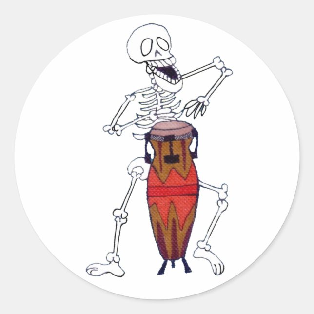 Skeleton Musician Drummer Conga Player Classic Rou Round Sticker (Front)