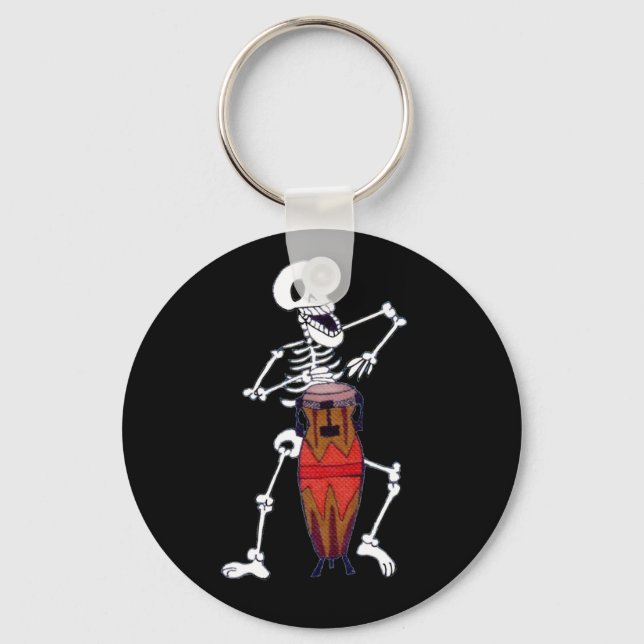 Skeleton Musician Drummer Conga Player  Key Ring (Front)