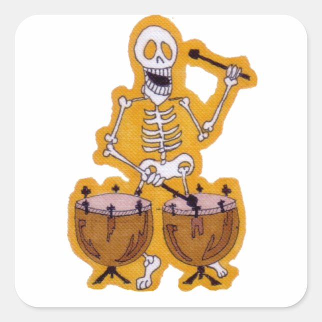 Skeleton Musician Skeleton Drummer on Kettle Drums Square Sticker (Front)