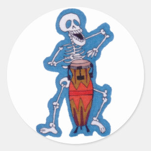 Skeleton Musician Skeleton Drummer Play Conga Drum Classic Round Sticker