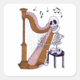 Skeleton Musician Skeleton Harp Player Harpist Square Sticker