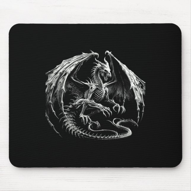 Skeleton Mythical Dragon Breathing Fire Fantasy Ha Mouse Mat (Front)