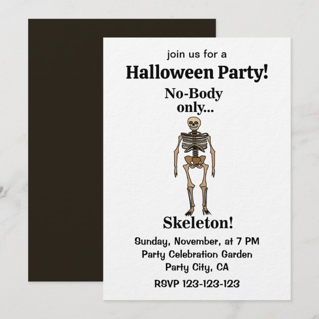 Skeleton No-Body Funny Halloween Party Invitation (Front/Back)
