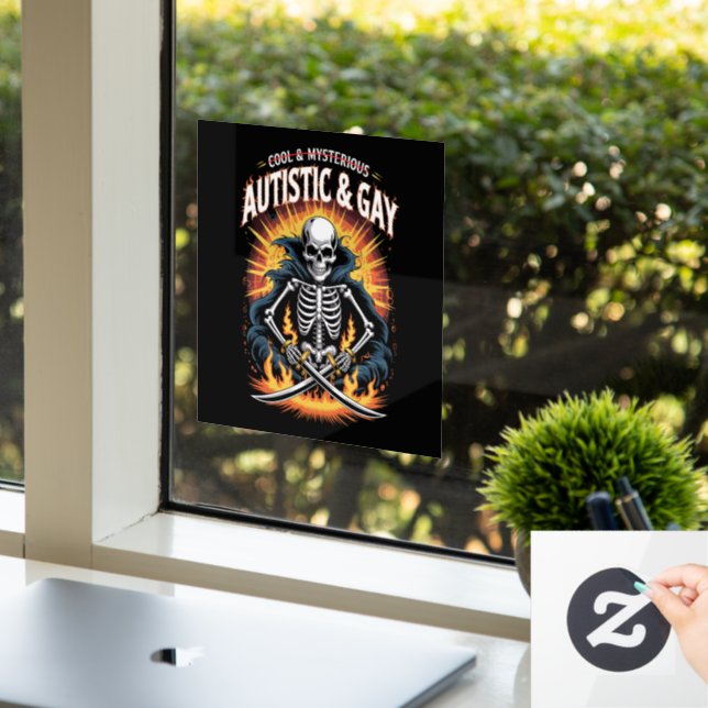 Skeleton Not Cool And Mysterious Autistic Gay  Window Cling (Office)