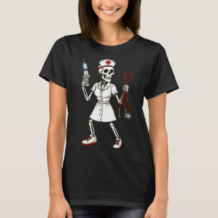 Skeleton Nurse Nursing Health Worker Halloween T-Shirt