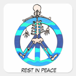 Skeleton on Blue Peace Sign RIP Rest in Peace  Square Sticker