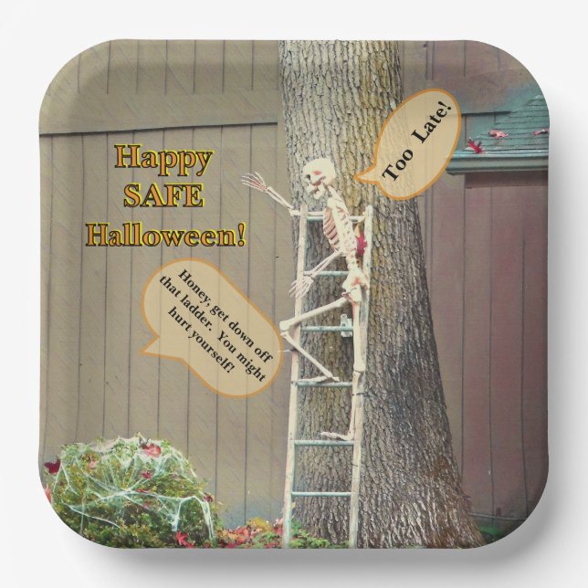 SKELETON ON LADDER/WIFE'S ADMONITION PAPER PLATE (Front)