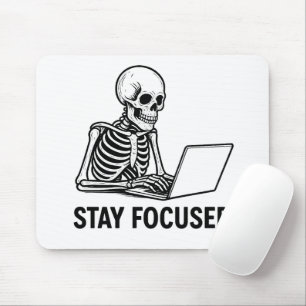Skeleton on Laptop – Stay Focused Mouse Mat