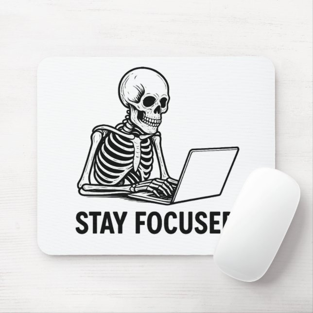 Skeleton on Laptop – Stay Focused Mouse Mat (With Mouse)