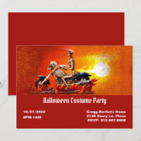 Skeleton On Motorbike Halloween Invitation
