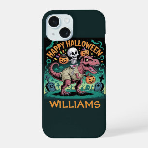 Skeleton on Mummy T-Rex – Spooky Dino Rider iPhone 15 Case