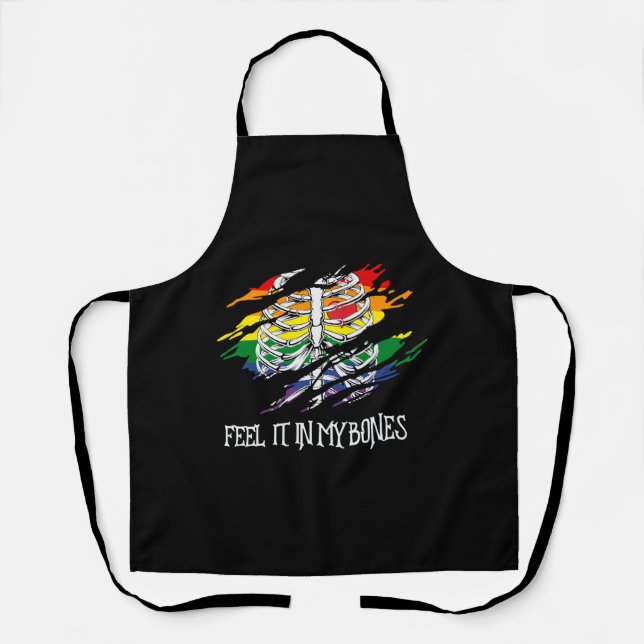 Skeleton on Rainbow Flag Colours Background Apron (Front)