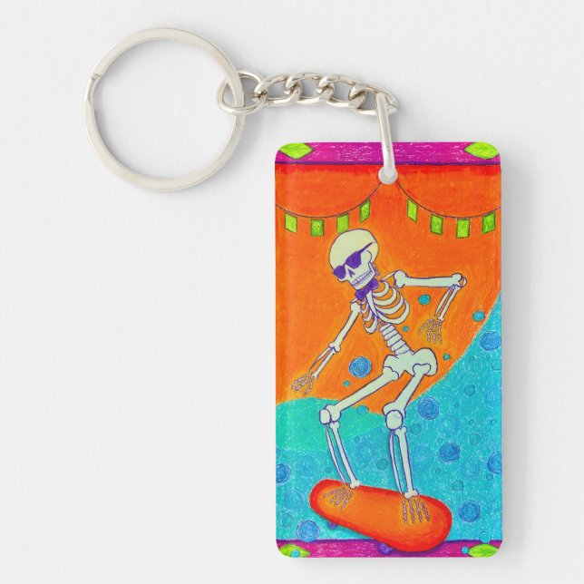 Skeleton on Skateboard Key Ring (Front)