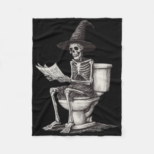 Skeleton On Toilet Funny Halloween Witch Hat Skele Fleece Blanket