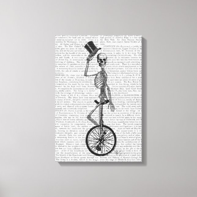 Skeleton on Unicycle Canvas Print (Front)
