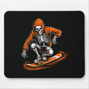 Skeleton Orange Hat Skater With Skateboard Hallowe Mouse Mat