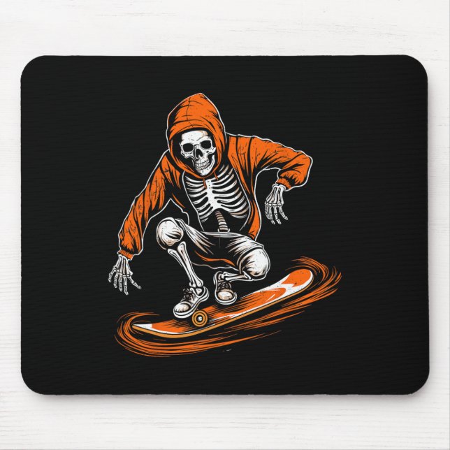 Skeleton Orange Hat Skater With Skateboard Hallowe Mouse Mat (Front)