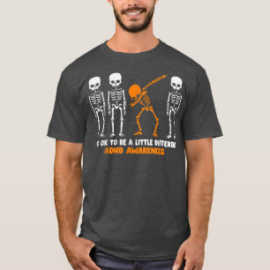Skeleton Orange Ribbon ADHD Awareness Halloween  T-Shirt
