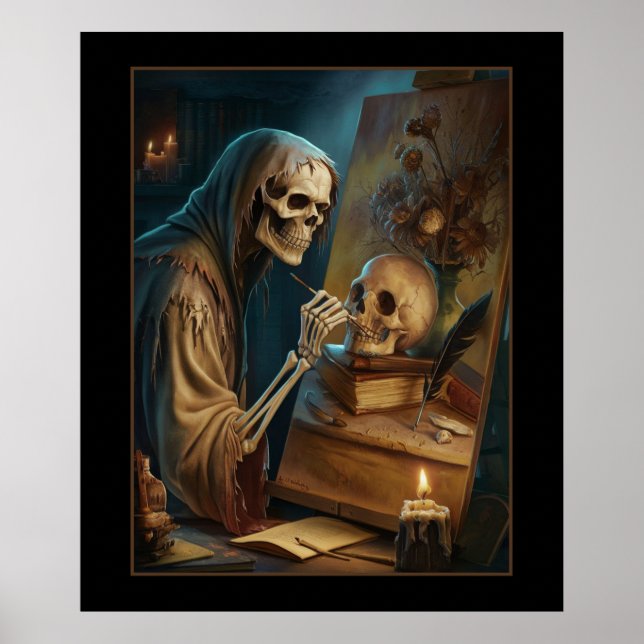 Skeleton painting his Masterpiece Poster (Front)