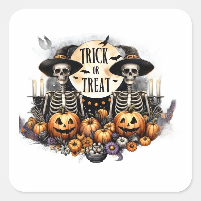 Skeleton Party Square Sticker (Front)