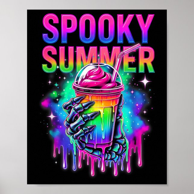 Skeleton Party Summerween Vibes Spooky Summer Drin Poster (Front)