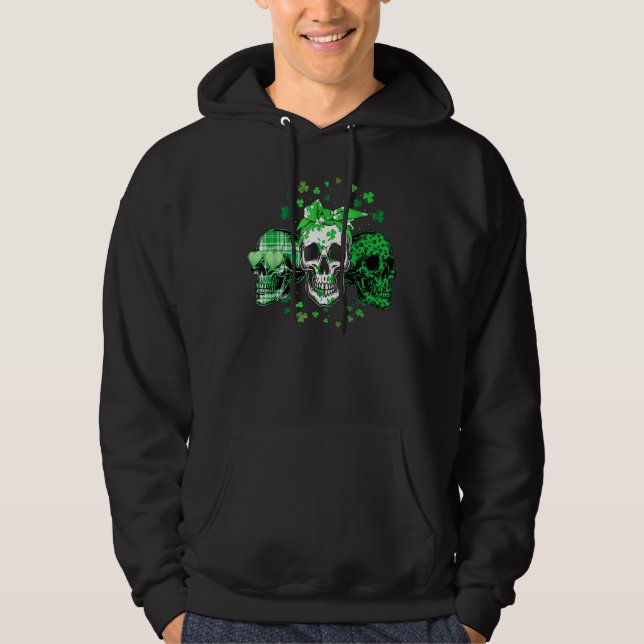 Skeleton Patrick's Day Green Day Skull Irish Shamr Hoodie (Front)