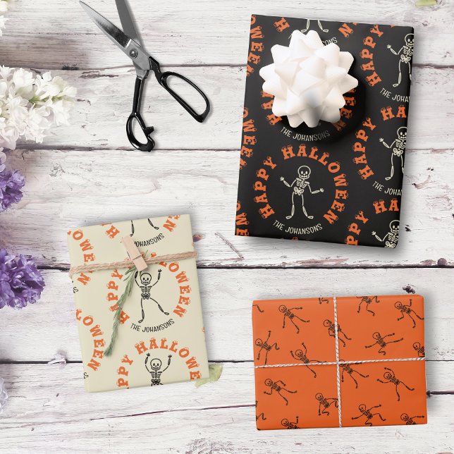 Skeleton Pattern Personalised Halloween Wrapping Paper Sheet (Creator Uploaded)