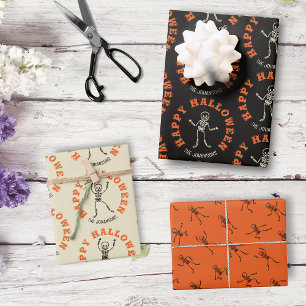 Skeleton Pattern Personalized Halloween Wrapping Paper Sheet