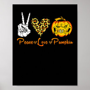Skeleton Peace Leopard Love Scary Pumpkin Hallowee Poster