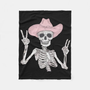 Skeleton Peace Sign Cowboy Hat Western Mexican Hal Fleece Blanket