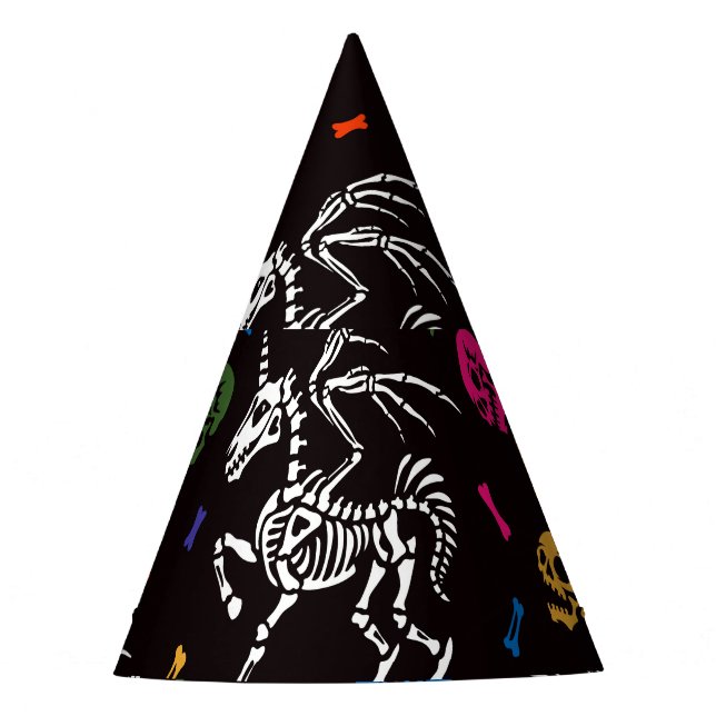 Skeleton Pegasus: colourful skulls pattern. Party Hat (Front)