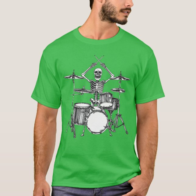 Skeleton Percussionist Drummer Halloween Rock Roll T-Shirt (Front)