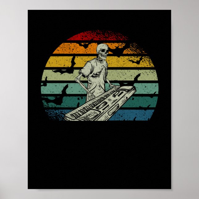 Skeleton Piano Playing Moon Halloween Music Poster (Front)