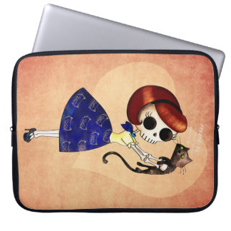Skeleton Pin up Girl with her Cat Laptop Sleeve