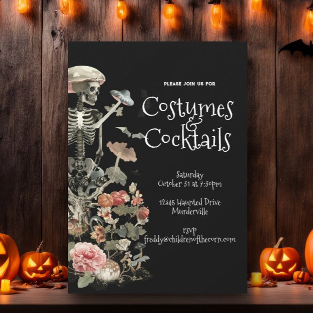 Skeleton Pink Floral Halloween Costume Party  Invitation (Creator Uploaded)