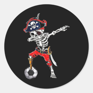 Skeleton Pirate &amp; Soccer Ball Halloween Costum Classic Round Sticker