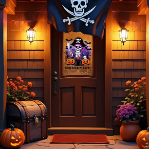 Skeleton Pirate Happy Halloween Mateys Window Cling