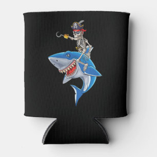 Skeleton Pirate Riding Shark Cute Boys Halloween Can Cooler