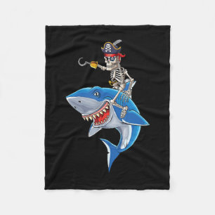 Skeleton Pirate Riding Shark Cute Boys Halloween Fleece Blanket