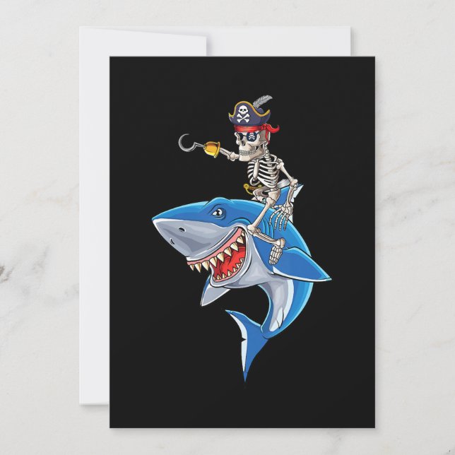Skeleton Pirate Riding Shark Cute Boys Halloween Holiday Card (Front)
