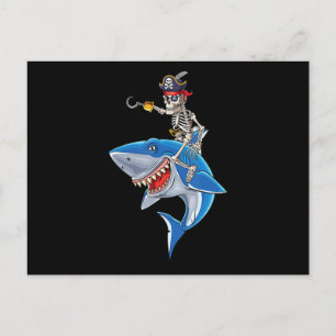 Skeleton Pirate Riding Shark Cute Boys Halloween Invitation Postcard