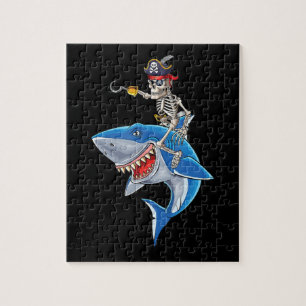 Skeleton Pirate Riding Shark Cute Boys Halloween Jigsaw Puzzle