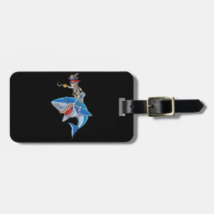 Skeleton Pirate Riding Shark Cute Boys Halloween Luggage Tag