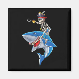 Skeleton Pirate Riding Shark Cute Boys Halloween Magnet