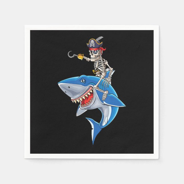 Skeleton Pirate Riding Shark Cute Boys Halloween Napkin (Front)