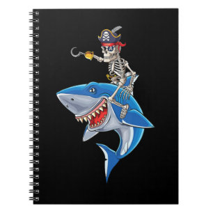 Skeleton Pirate Riding Shark Cute Boys Halloween Notebook