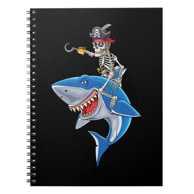 Skeleton Pirate Riding Shark Cute Boys Halloween Notebook (Front)