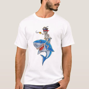 Skeleton Pirate Riding Shark Cute Boys Halloween T-Shirt