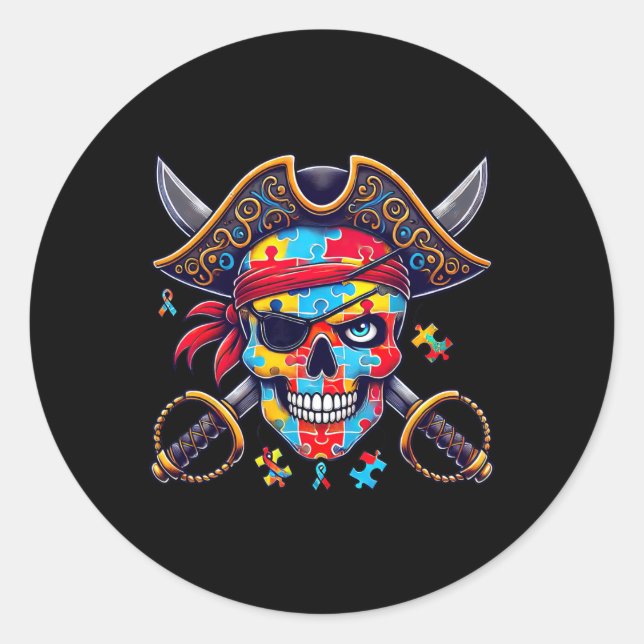 Skeleton Pirate Skull Halloween Mens Womens Kids  Classic Round Sticker (Front)