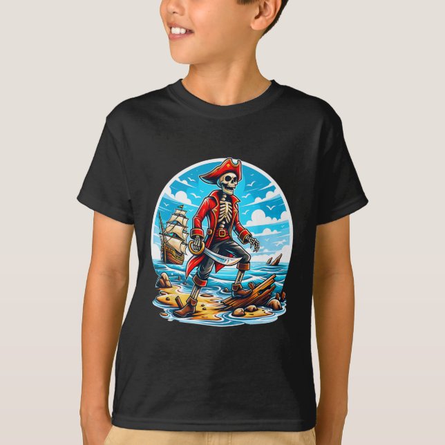 Skeleton Pirate Tee Skull Halloween Skeleton Pirat (Front)